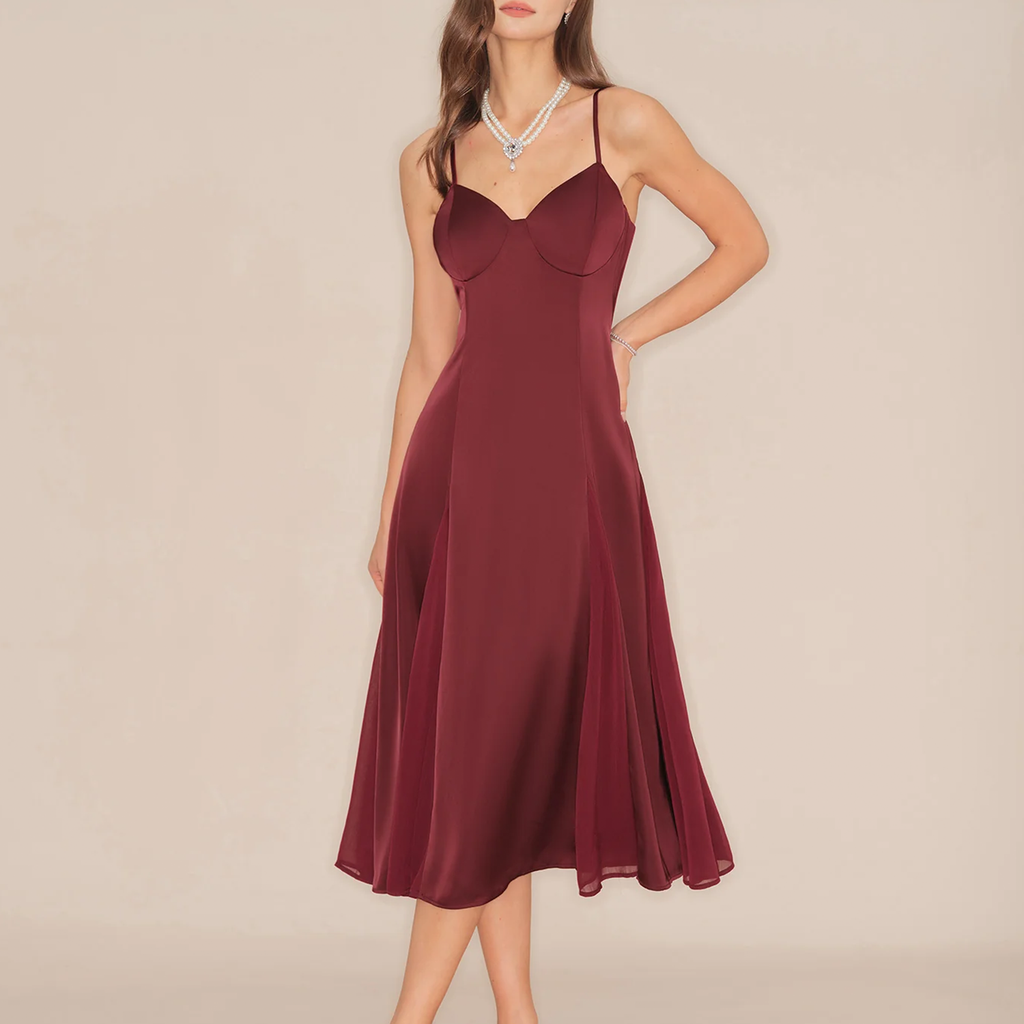 Weinrotes Träger‑Midi‑Kleid im A‑Linien‑Schnitt für festliche Anlässe