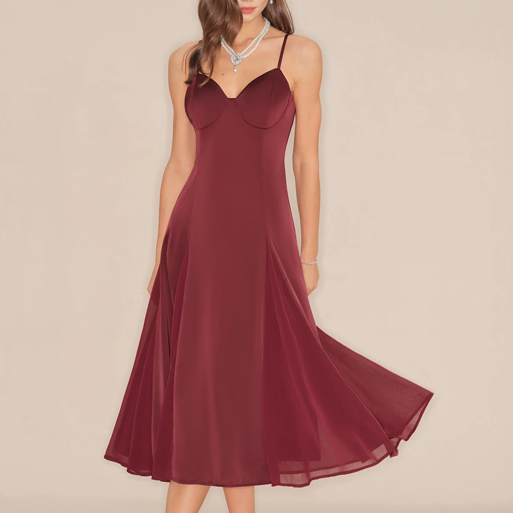 Weinrotes Träger‑Midi‑Kleid im A‑Linien‑Schnitt für festliche Anlässe