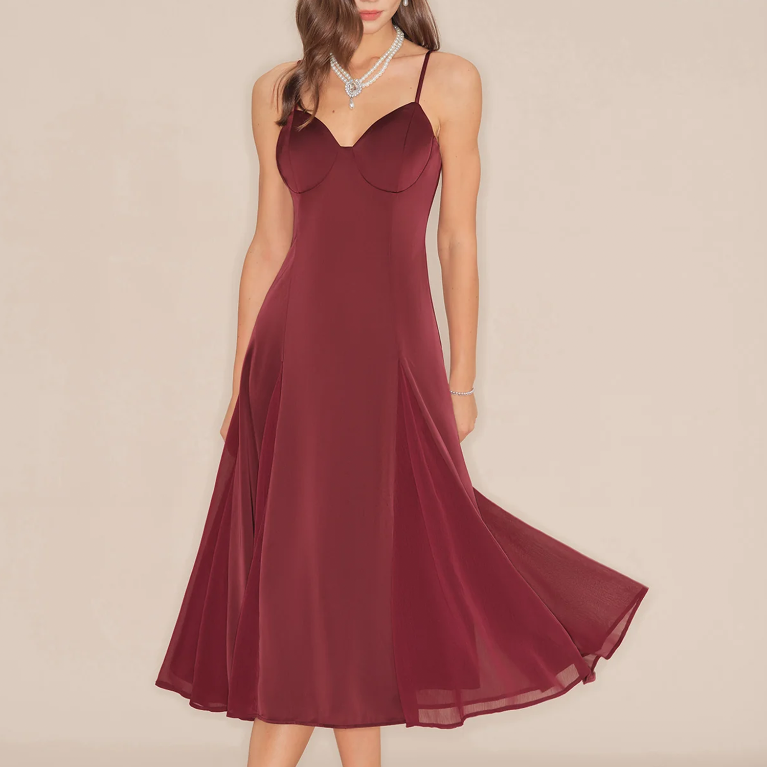 Weinrotes Träger‑Midi‑Kleid im A‑Linien‑Schnitt für festliche Anlässe