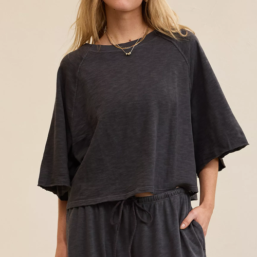 Cropped Raglan Short Sleeve Knit Tee For Relaxed Everyday Wear