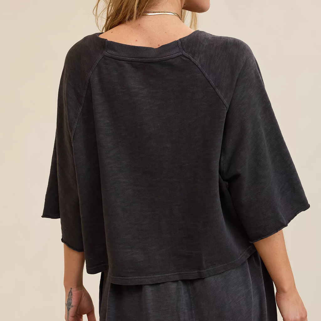 Cropped Raglan Short Sleeve Knit Tee For Relaxed Everyday Wear